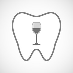 Isolated line art tooth icon with a cup of wine