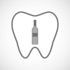 Isolated line art tooth icon with a bottle of wine