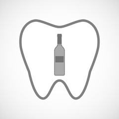 Isolated line art tooth icon with a bottle of wine