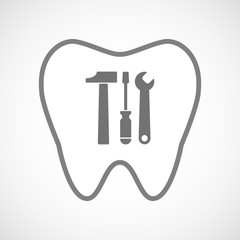 Isolated line art tooth icon with a tool set