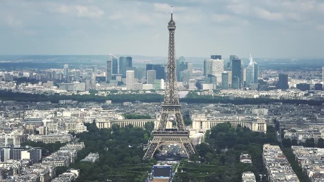 Cinematic Eiffel Tower Aerial Shot, Paris. The Montparnasse Tower Panoramic Observation Deck has the most beautiful view of Paris.