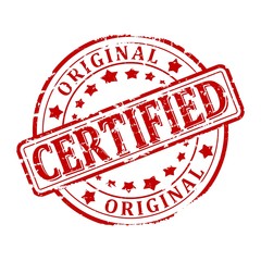 Damaged round red stamped - certified, original - vector eps