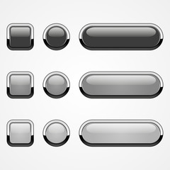 Buttons with shades of gray, vector illustration, set, isolated on white