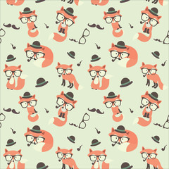 Vector pattern with cute cartoon foxes.
