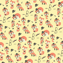 Vector pattern with cute cartoon foxes.
