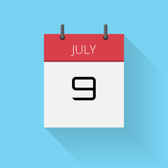 July 9, Daily calendar icon, Date and time, day, month, Holiday, Flat designed Vector Illustration