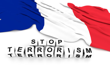 France flag and write stop terrorism. 3D rendering.