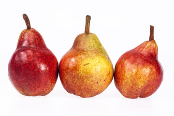 Three fruits of red pear isolated on white background
