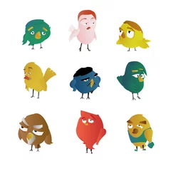 Fotobehang Set cartoon funny  birds characters vector illustration. © obereg