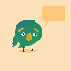 Cartoon funny bird character with speech bubble vector illustrat