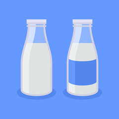 Flat Style Milk Bottle Icon on Blue Background. Vector