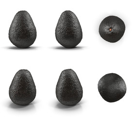Ripe black avocado on a white background 3D Illustration