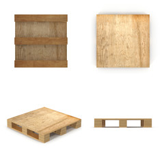 Wooden pallet. Isolated on white.3D illustration.