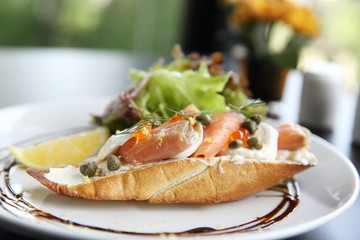 Canapes with smoked salmon and cream cheese