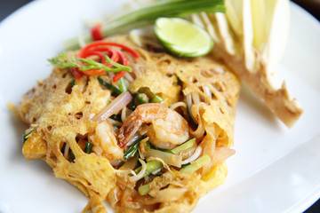 Thai food padthai fried noodle with shrimp