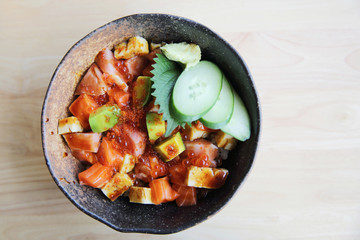 sashimi seafood and egg rice bowl - mix sashimi donburi , japane