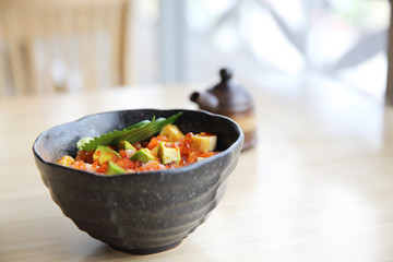 sashimi seafood and egg rice bowl - mix sashimi donburi , japane