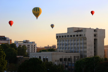 Hot air balloons in Luxor at sunrise