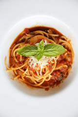 spaghetti bolognese with shrimp