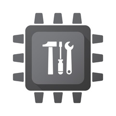 Isolated CPU chip icon with a tool set