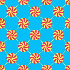 Colorful candies pattern, Seamless colorful pattern with abstract sweets, blue background