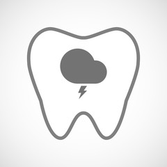 Isolated line art tooth icon with a stormy cloud