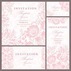 Wedding invitation. Greeting Card with Flowers in a folk style