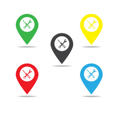 screwdriver and wrench on map pointer.vector illustration.