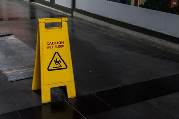 Yellow caution Wet Floor sign