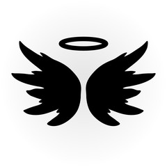 Abstract angel image. The wings and halo. Isolated object. Icon vector. Sketch.