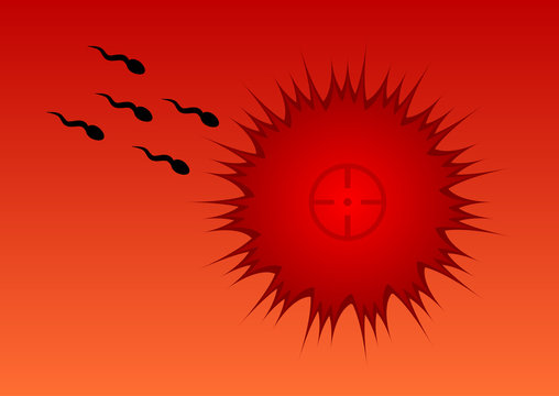 Schematic drawing the uterus with a sight and sperm. Fertilization, conception. Abstract.