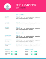 Resume template design with pink and blue headings