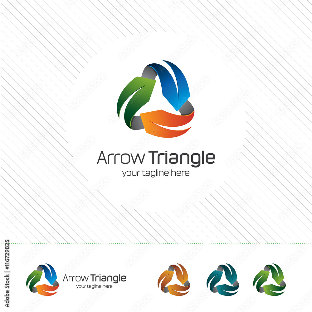 Poster abstract triangle arrow logo vector. recycle symbol with modern design concept and shades gradient c