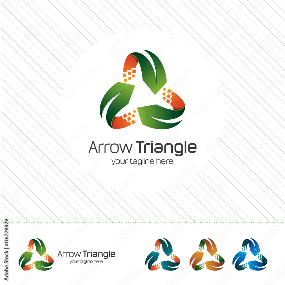 Poster abstract triangle arrow logo vector. recycle symbol with modern design concept and shades gradient c