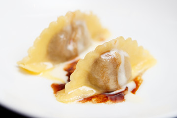 Ravioli on plate, close-up