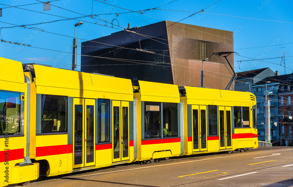 Poster tram in the city centre of basel