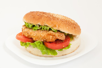 Classic chicken hamburger on white plate