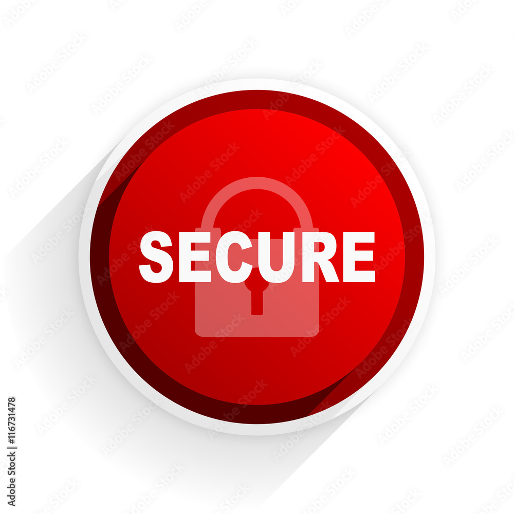Poster secure flat icon with shadow on white background, red modern design web element