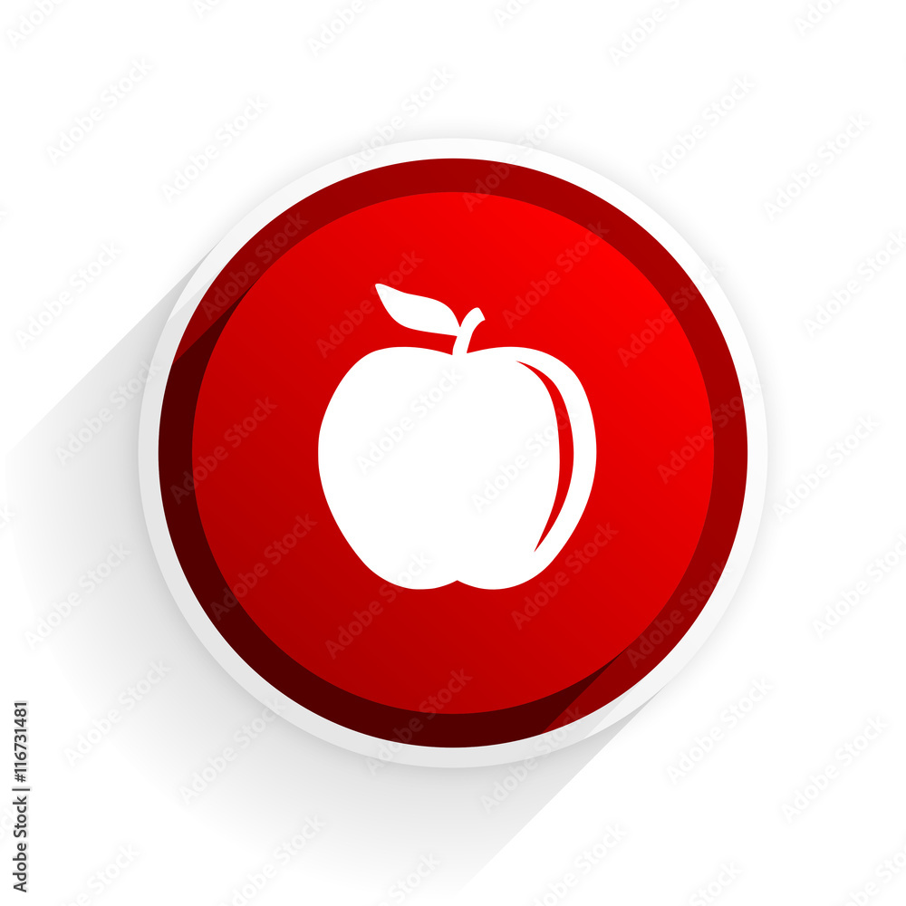Poster apple flat icon with shadow on white background, red modern design web element