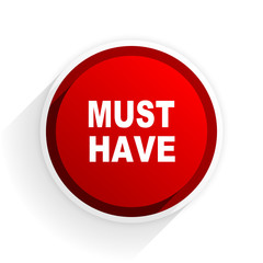 must have flat icon with shadow on white background, red modern design web element