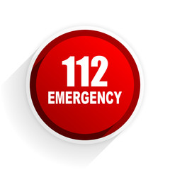number emergency 112 flat icon with shadow on white background, red modern design web element