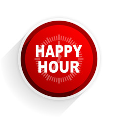 happy hour flat icon with shadow on white background, red modern design web element