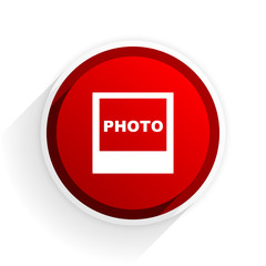 photo flat icon with shadow on white background, red modern design web element