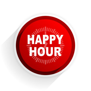 happy hour flat icon with shadow on white background, red modern design web element