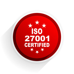 iso 27001 flat icon with shadow on white background, red modern design web element