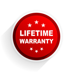 lifetime warranty flat icon with shadow on white background, red modern design web element