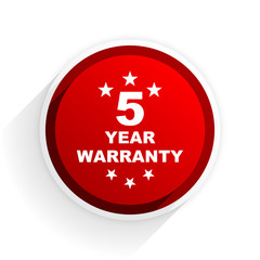 warranty guarantee 5 year flat icon with shadow on white background, red modern design web element