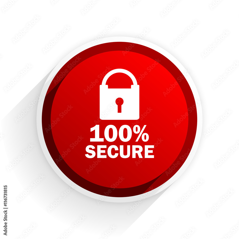 Aufkleber secure flat icon with shadow on white background, red modern design web element