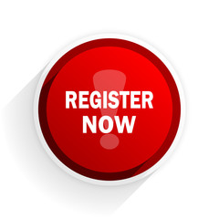 register now flat icon with shadow on white background, red modern design web element