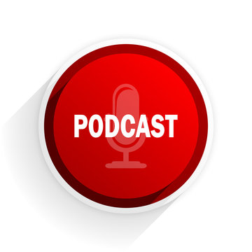 podcast flat icon with shadow on white background, red modern design web element